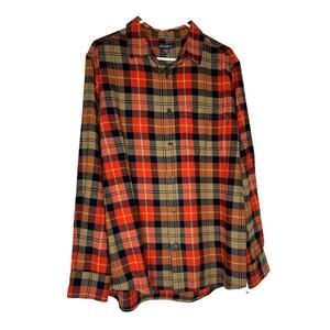 NEW Eddie Bauer Men's Flannel Button-down Shirt Orange Gold Black Plaid Size L